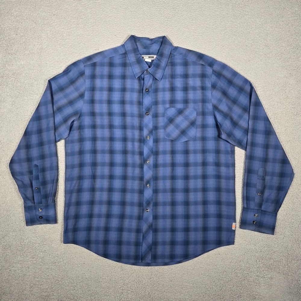 Quiksilver Shirt Mens XL Blue Silver Edition Plaid Casual Preppy Button Up Logo